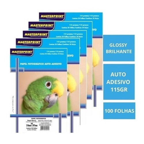 Papel Fotográfico Adesivo 115g Glossy 100 Folhas A4 MASTERPRINT