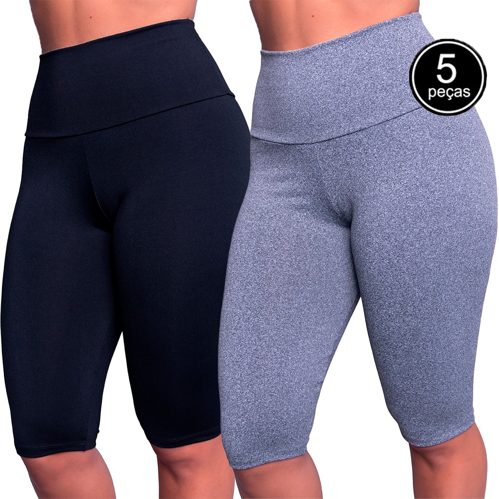 Kit 5  Bermuda Lisa Legging Suplex Longa Fitness Treino Ciclista