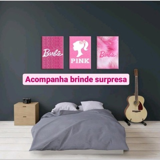 Kit 3 quadrinhos quadros barbie rosa pink girl infantil quarto