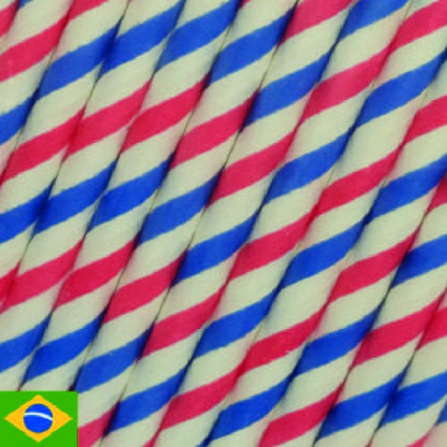 Kit 25 Canudo biodegradável de papel branco decorado 2 listras coloridas topo de bolo 6mm