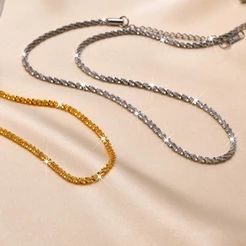 Colar De Corrente Vnox Brilhante Com Diamante E Prateado/Para Mulheres