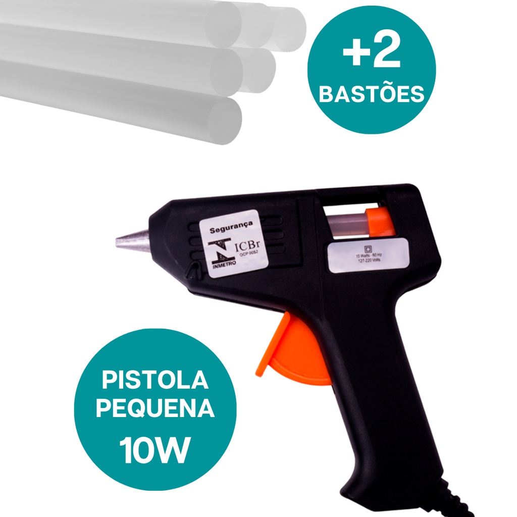 Revolver Cola Quente Bico Fino Pequena Bivolt (110v e 220v) + 2 Refis De Cola
