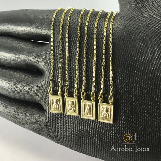 Escapulário Sagrado Coração Jesus Tradicional Nossa Senhora Aparecida Semijoia Tijolinho 1mm Banhado a Ouro 18k