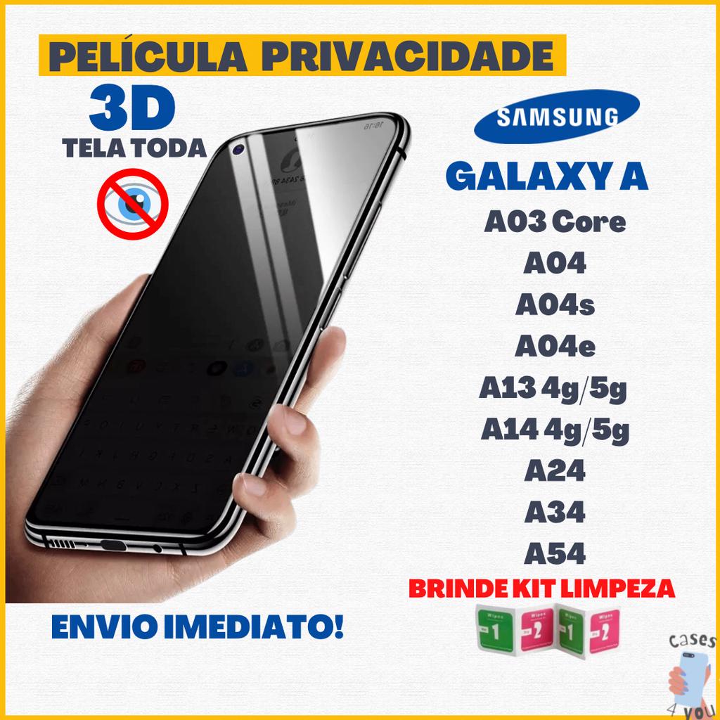 Película 3D Privativa Samsung Galaxy A Privacidade Anti Espião Espionagem Vidro A01 A03 Core A03S A04 A04E A04S A13 4G A13 5G A14 4G A14 5G A23 4G A23 5G A24 A34 5G A54 5G M14 M54