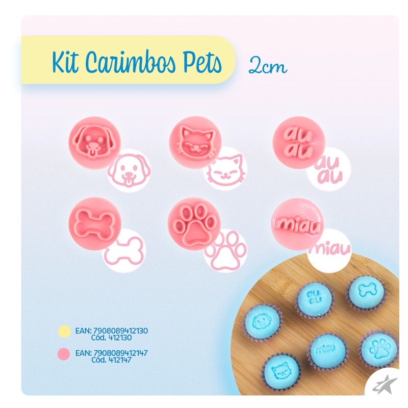 kit carimbo pets bluestar marcador para doces