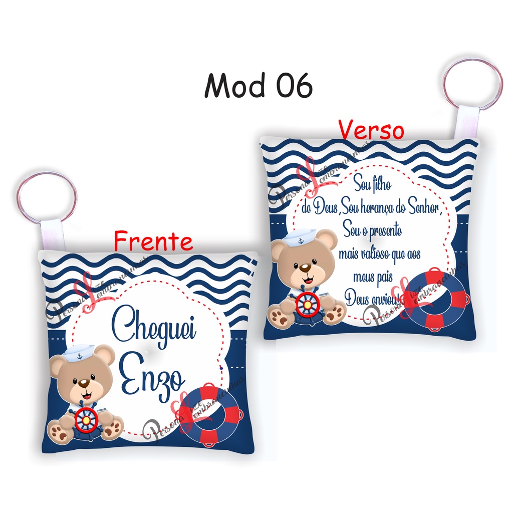 kit Almochaveiro Lembrancinhas Almofada Personalizadas Ursinho Marinheiro