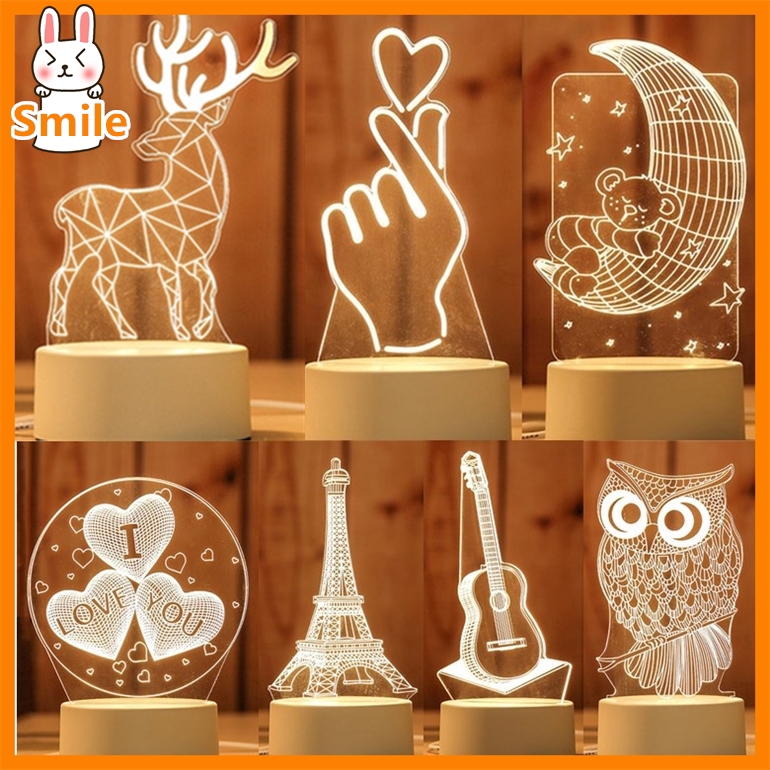 Luminária de LED USB 3D em Acrílico Criativa Noturna / Presente / Decoração Doméstica Shopee