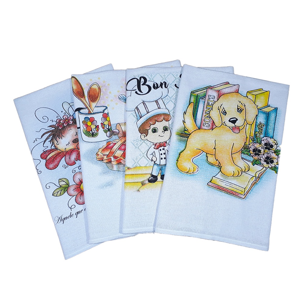 Kit 12 Pano de Copa Prato Estampado Luxo Acabamento em Glitter Decoração Cozinha Casa — imagem 2 de 2