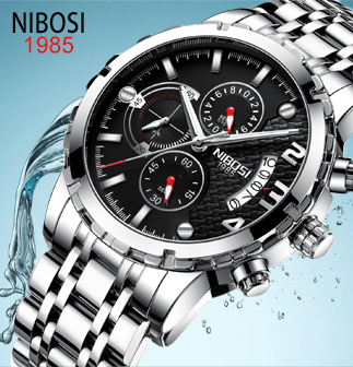 Relógio masculino NIBOSI cronógrafo de luxo esportivo relógio militar à prova d'água em Oferta na Shopee
