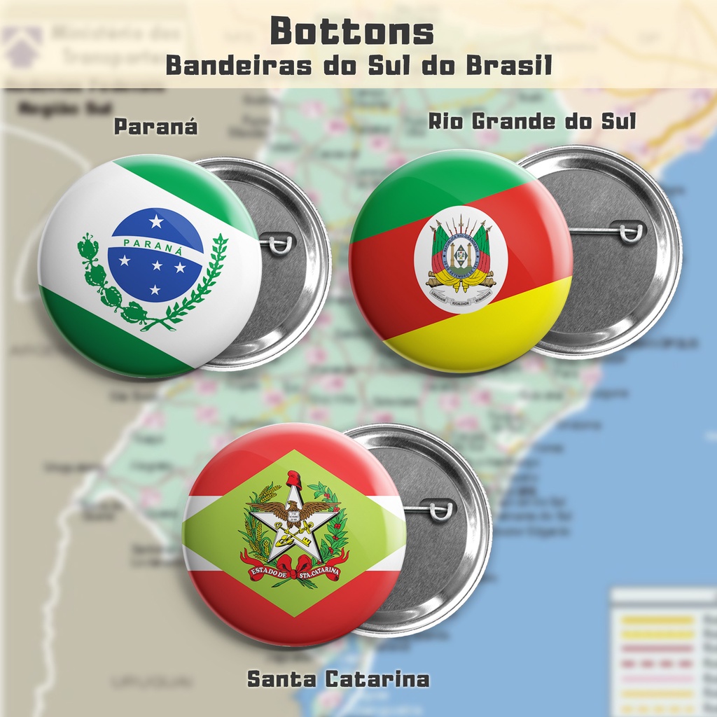 Bottons Bandeiras do Sul do Brasil - broche alfinete boton bottom button pin