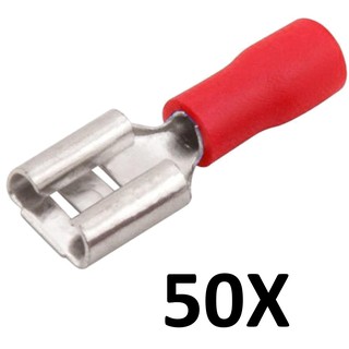 50X Terminal Pre Isolado Femea 0,50mm A 1,5mm FDD1.25-250 Vermelho (Pacote c/ 50pçs)