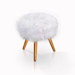 Puff Para Penteadeira Pelúcia Pelo Alto Puf Branco