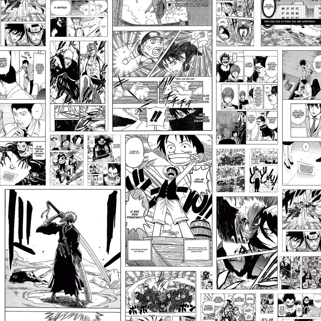 Papel de Parede Adesivo Teens Mangás Quadrinhos HQ One Piece, Naruto, Death Note e Bleach PQ A05