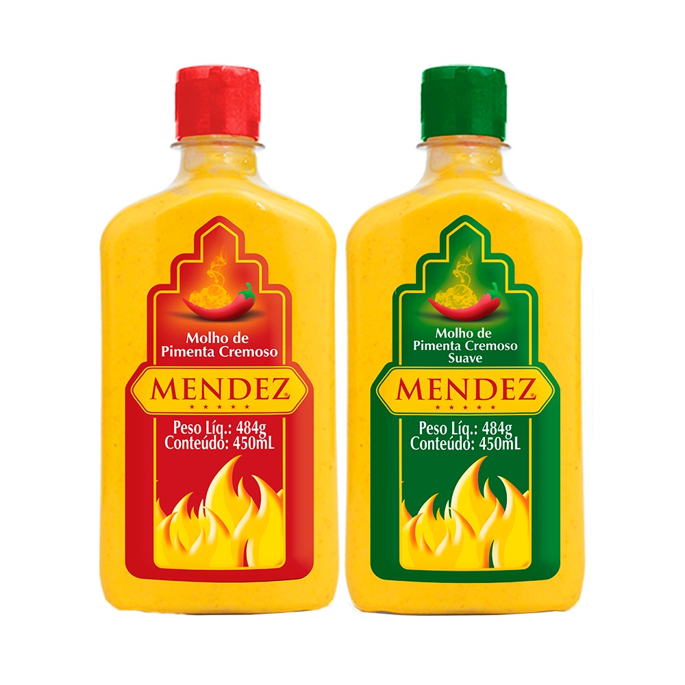 Kit de Molhos de Pimenta Mendez Cremoso Tradicional e Suave, kit com 2 unidades de 490ml