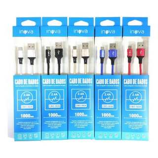 Cabo Inova Tipo C Type C V8 Micro USB Iphone 2.4A Carga Rápida 1 Metro (PANDA MIX)
