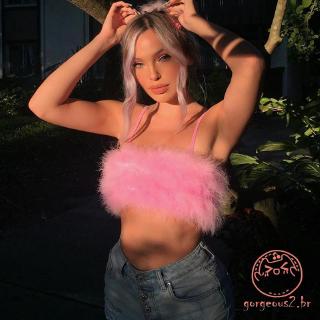 Hugcitar Top Cropped de Tubo/Pele Falsa sem Mangas Sexy/Top 2020