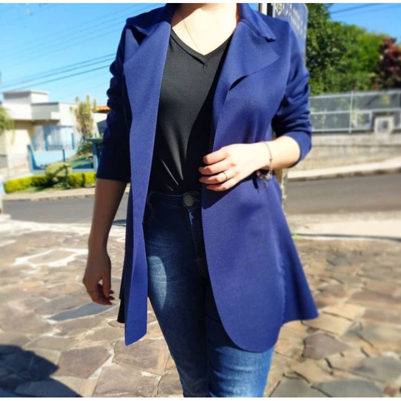 Max blazer feminino moda blogueira azul marinho plus tamanho M GG de neoprene | Shopee