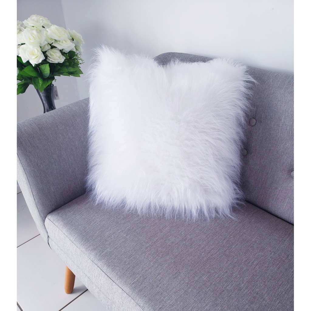 Almofada Cheia Decorativa Para Sofá e poltrona Pelo Alto Branca