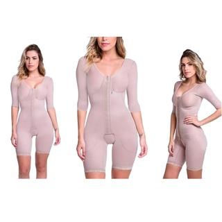Body Fecho Frontal Cinta Pós Cirúrgico Operatório Abdominoplastia Lipoaspiração Abdômen Flancos Culotes Pernas Braços Com Manga Alta Compressão Completa Biobela 1641