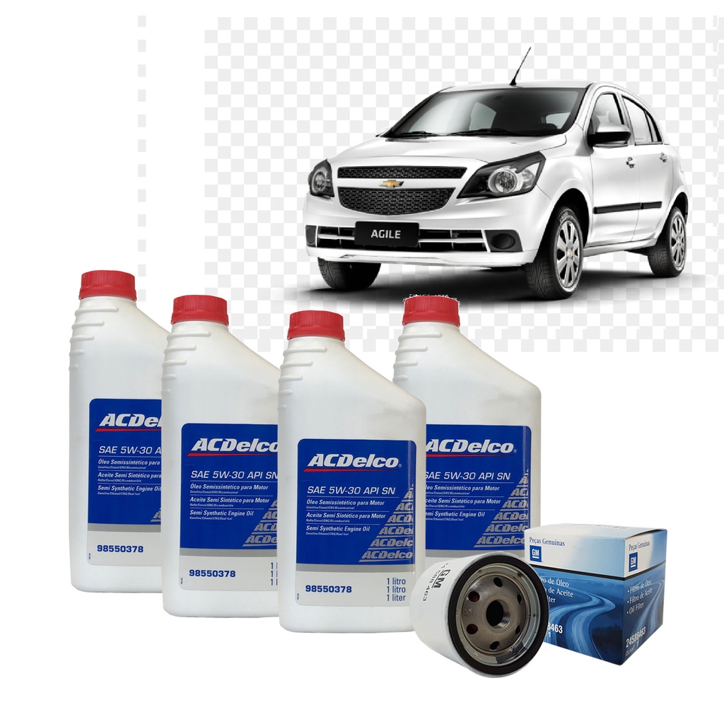 Kit Troca de Óleo e Filtro 5w30 SN Semi-Sintético 4 Litros Acdelco para Agile