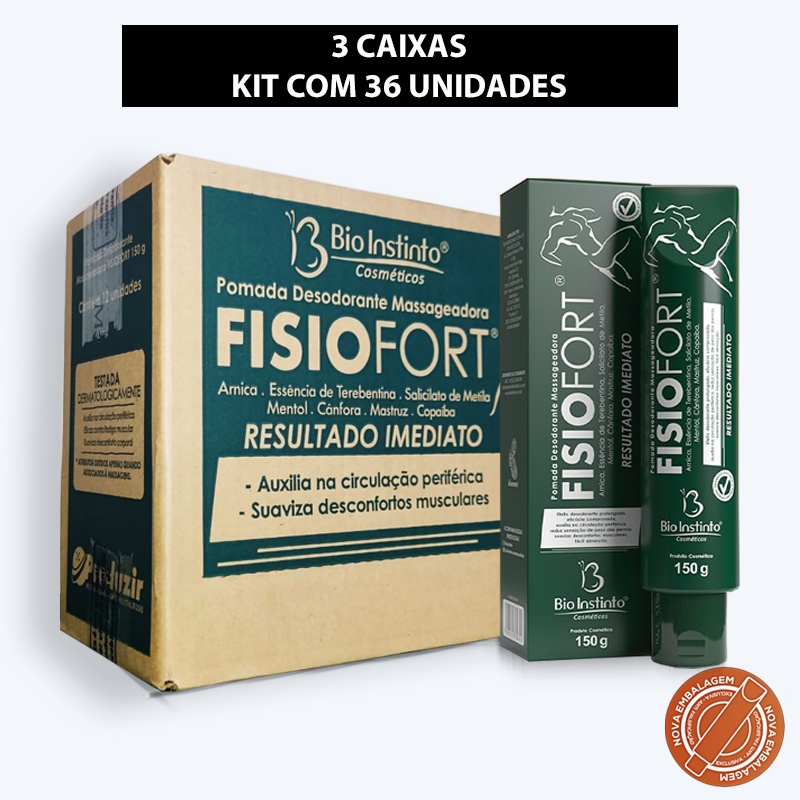 36 Pomadas Desodorante Massageadora Fisiofort Verde 150g (Nova Embalagem) - Bio Instinto