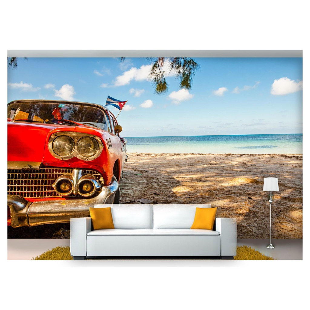 papel de parede carro Antigo praia Cuba 3D 6m² CDA35