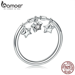 Bamoer 100% 925 Sterling Silver Moda Espumante Oscila Estrela Anéis De Dedo Para As Mulheres Anel De Noivado Jóias Scr406