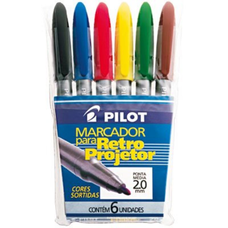 Caneta para retroprojetor c/6 cores 2mm permanente- Pilot
