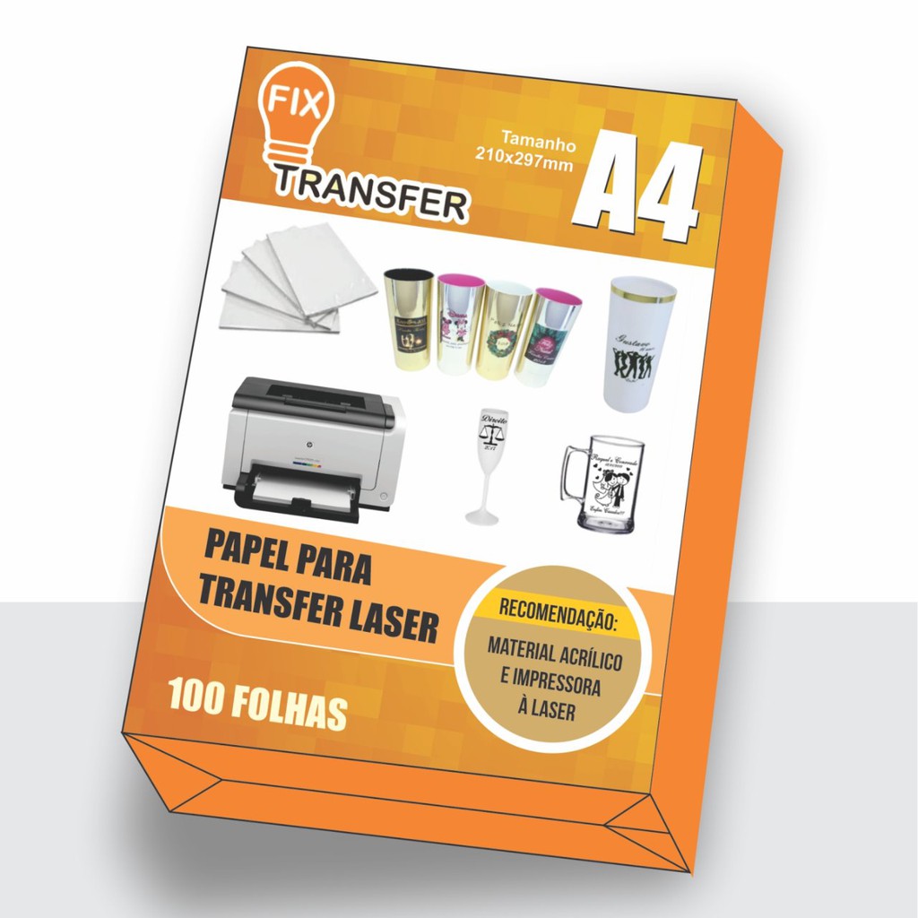 Papel  Transfer a Laser Alto Brilho 90 gramas 100 folhas Fix Transfer