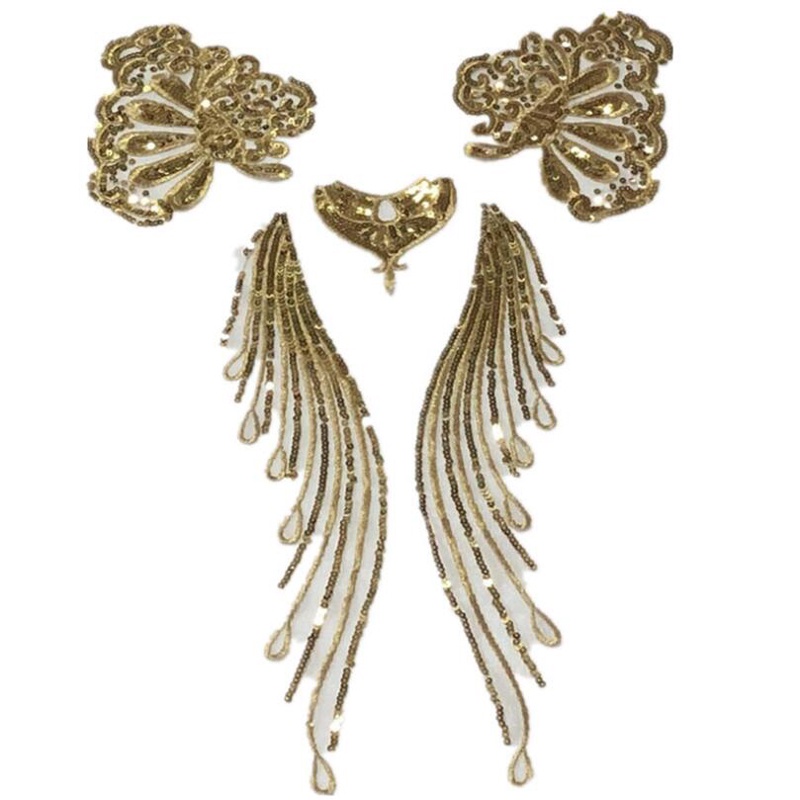 1 Conjunto De Apliques De Vestido De Lantejoulas Douradas Bordados Remendo De Costura Para Decoração De Casamento Faça V — imagem 2 de 2