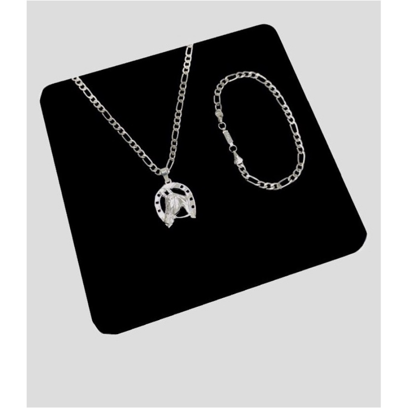 Kit masculino Ferradura Corrente Banhada a Prata 925 + pulseira 3x1