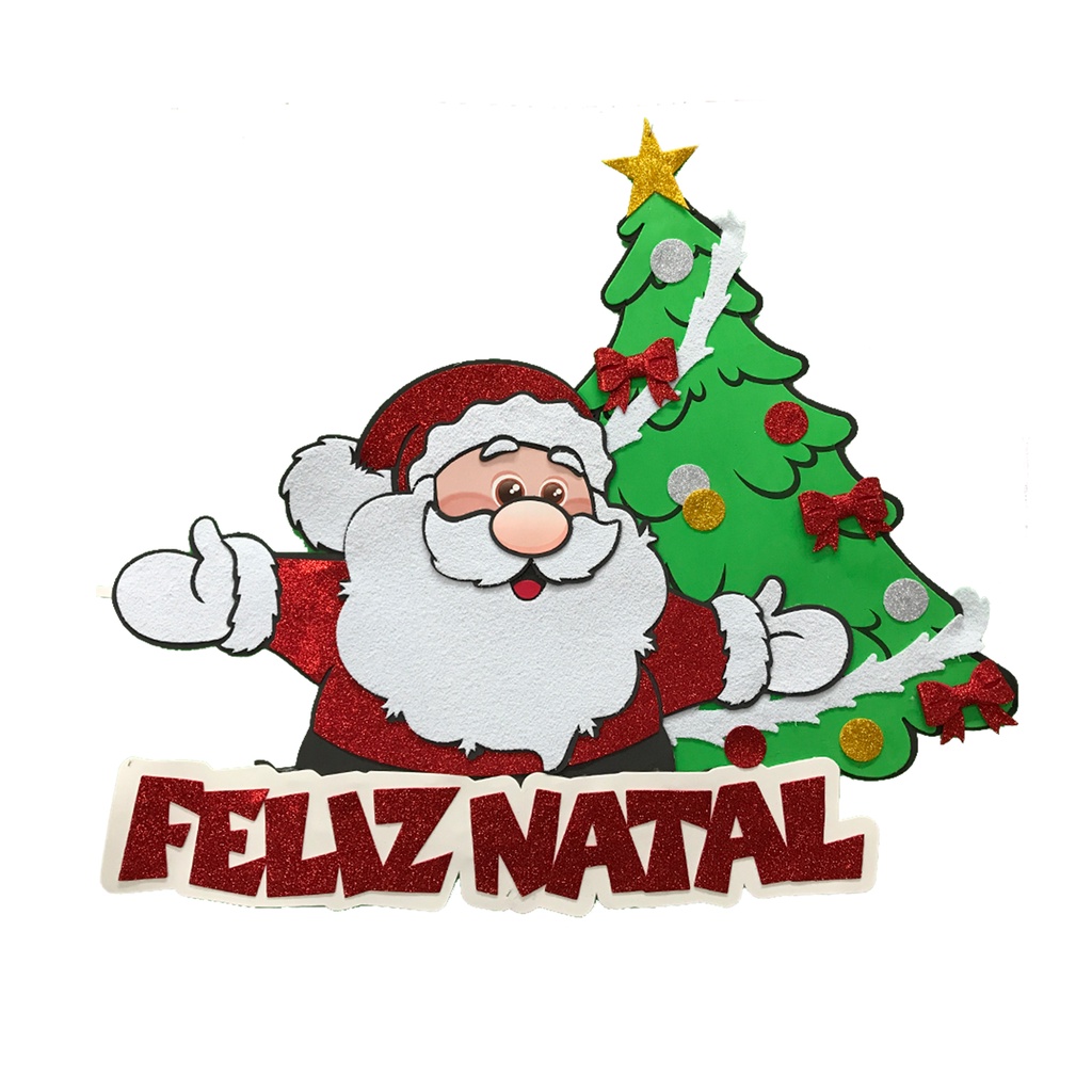 Painel Feliz Natal Papai Noel Árvore De Natal Com Glitter