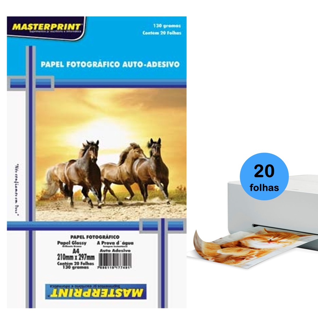 Papel Fotografico Adesivo A4 130g 20folhas p/ Impressora Jato Tinta Ideal para Brindes Etiquetas Rótulos Garrafas Latas