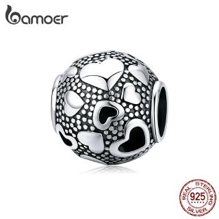 Bamoer Coração Padrão 925 Sterling Silver Bead Rodada Para O Encanto Original Pulseira Acessórios