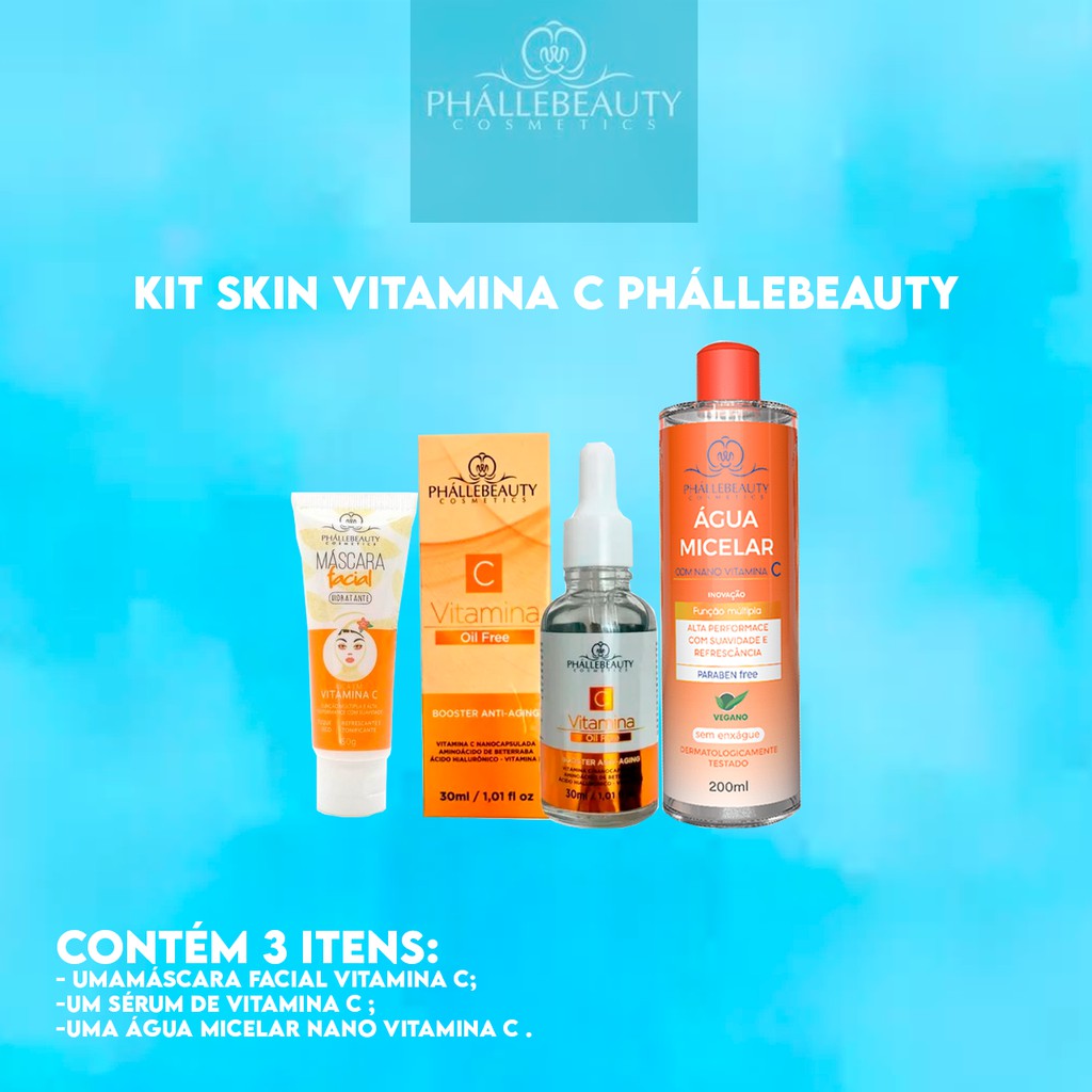 Kit Skin Care Vitamina  C PhálleBeauty com 3 Itens em Oferta na Shopee