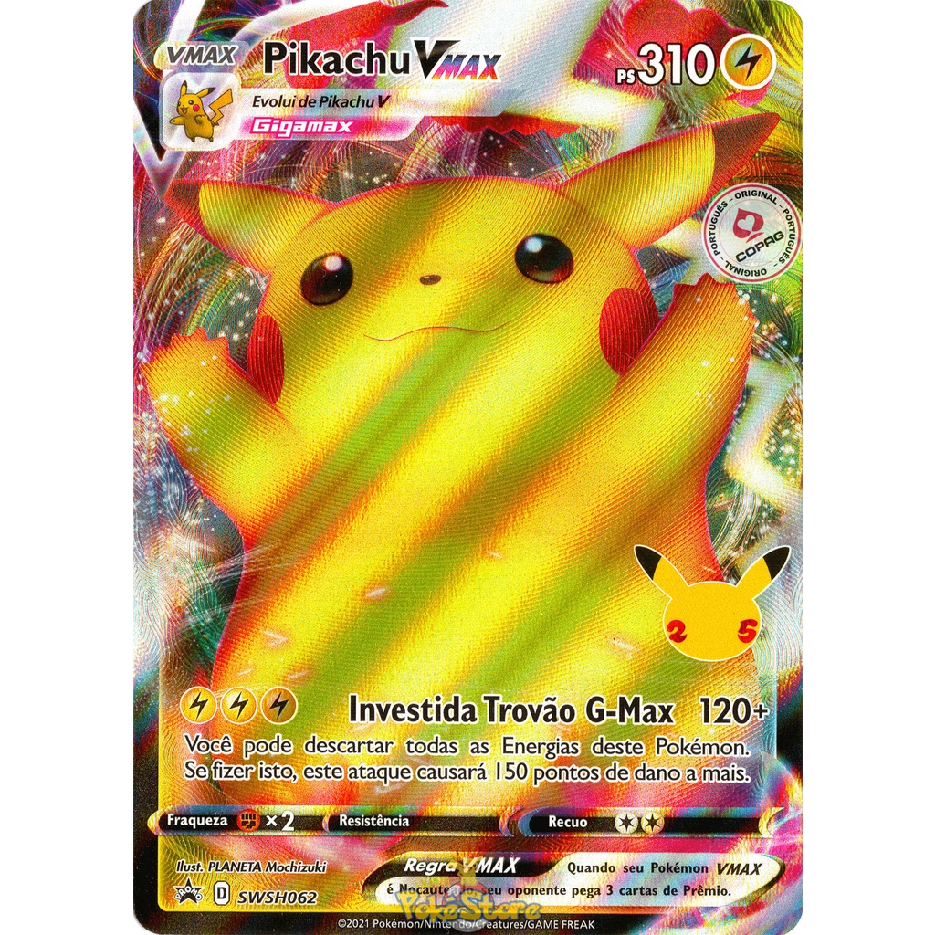 Carta Pokemon Pikachu VMAX Português Card Original Copag