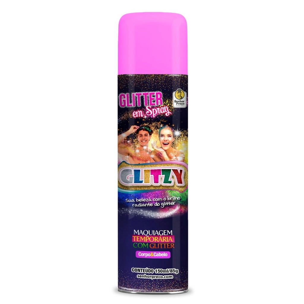 Spray De Glitter Para Roupa, Corpo e Cabelo GLITZY Rosa - 150ml