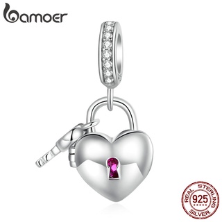 Bamoer Beads Pingente De Prata 925 Coração Lock & Chave Para Mulheres Menina Diy Colar Pulseira Acessórios