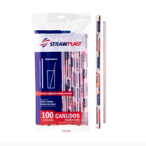 Canudo Plástico Tradicional Branco 5mm C/ 100 Unidades - Strawplast