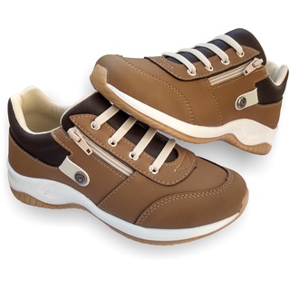Tênis Jogging Escolar Sapatenis Casual Infantil Masculino Caramelo, Com Zíper E Elástico