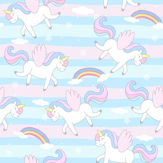 Papel De Parede Infantil Unicórnios Azul Feminino Lavável Autocolante Quarto Autoadesivo