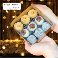 10~50 Caixas Embalagem 9 Doces Com Visor em Acetato KRAFT 10x10x4 - Ref. 09 ( Chocobraz )(CHOCO)