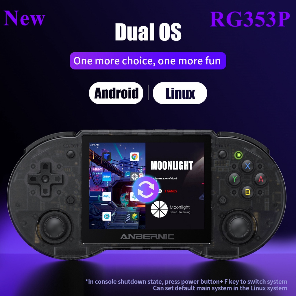 ANBERNIC Novo Console De Jogos Portátil RG353P 3.5 Polegadas Tela Multi-touch Android Linux Sistema Compatível Com HDMI Player 64G 4400