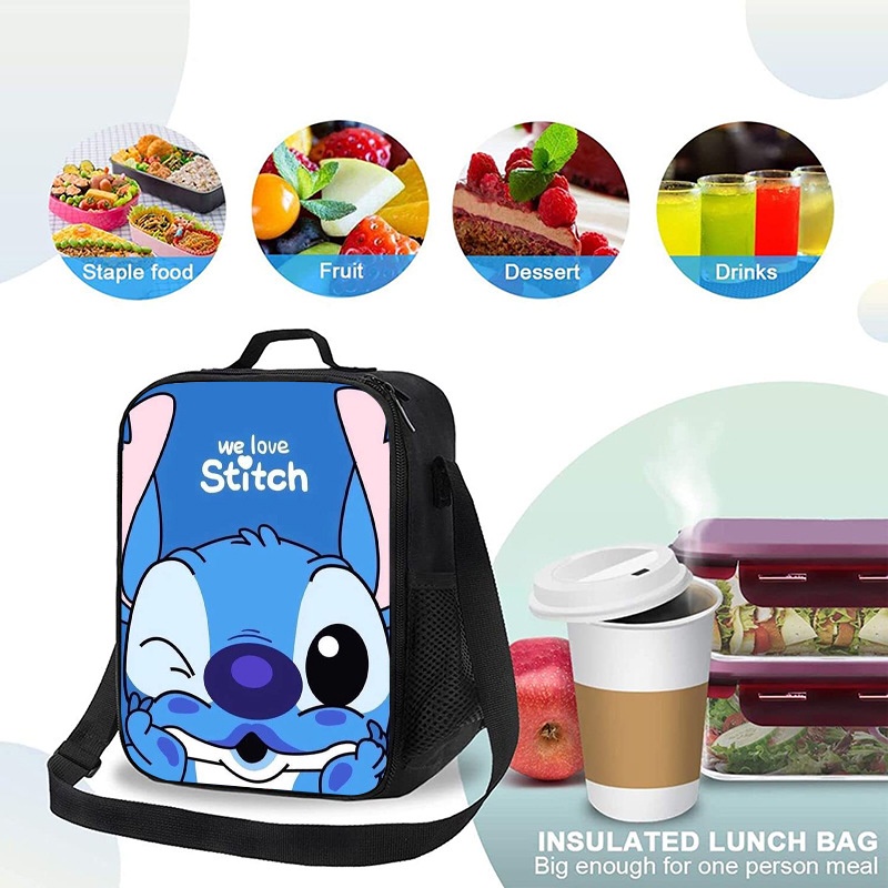 Stitch  infantil lancheira térmica DIY casual estudantes do sexo masculino e feminino Lancheira portátil com isolamento de um ombro bolsa de almoço