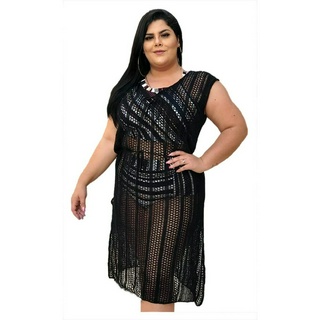 Saida De Praia Longa Ilhos Tricot Plus Size Verao
