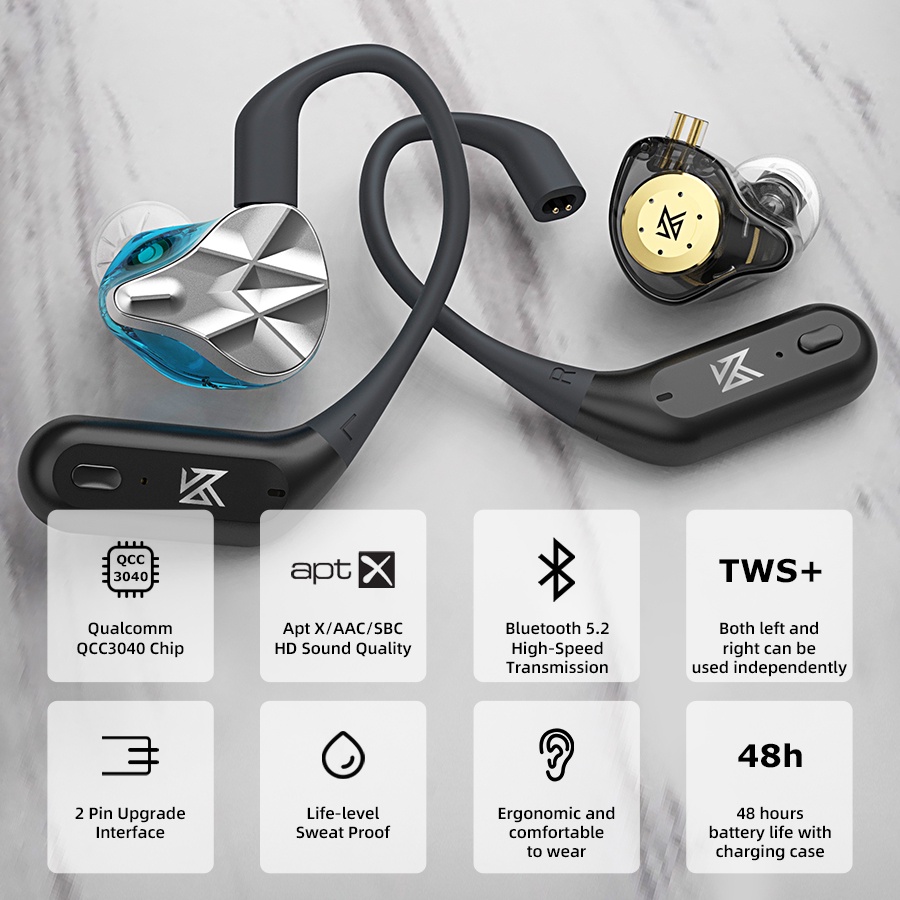 KZ AZ09Pro Upgrade Wireless Bluetooth Earhook 0.75/0.78mm Fone De Ouvido Esportivo Para Jogos De Baixa Latência High Performance longBattery - detalhe