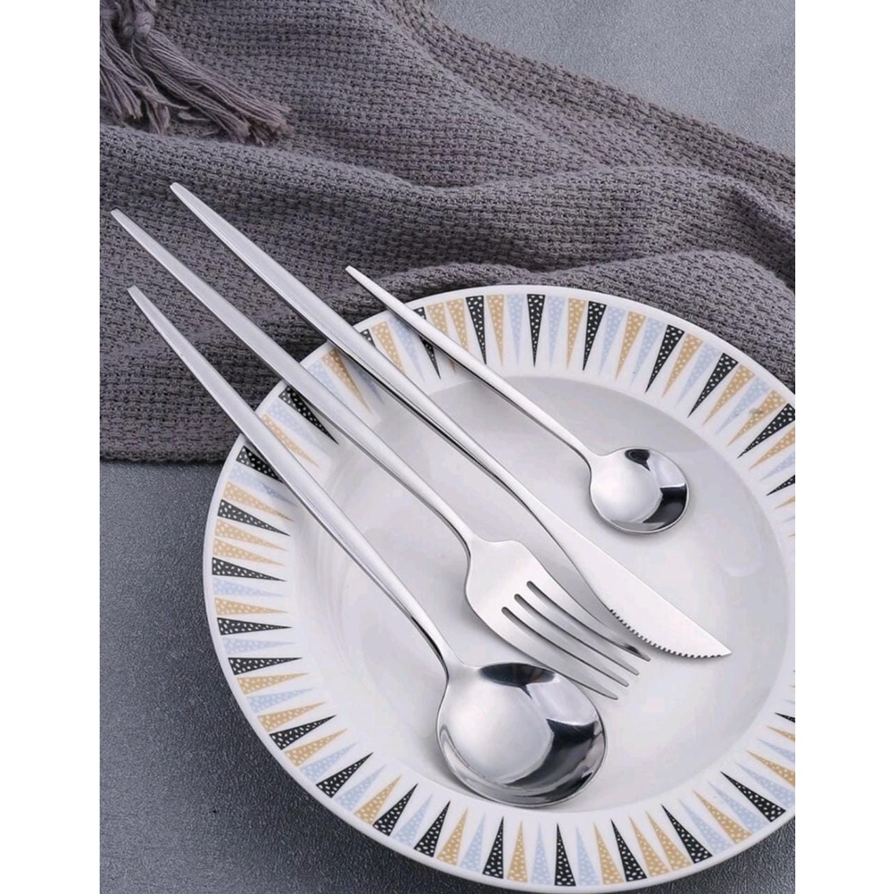 Jogo Conjunto de Talheres Inox Luxuoso Cor Prata 4 Peças Colher Redonda ...