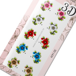 Adesivo de unha 3D- Flores Mistas com 5 cores-3D 1439