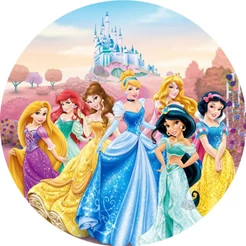 Painel Redondo Tecido Sublimado tema as Princesas 1,50