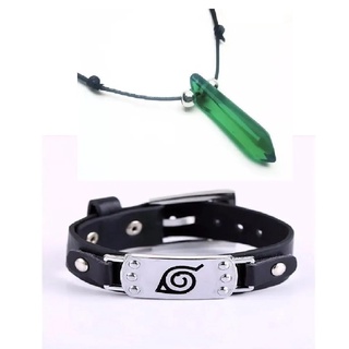 Colar Naruto Tsunade Verde Pedra Hokage Hashirama + Pulseira Folha